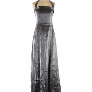 Michealangelo Metallic Formal Gray/Black Maxi Evening Halter Dress